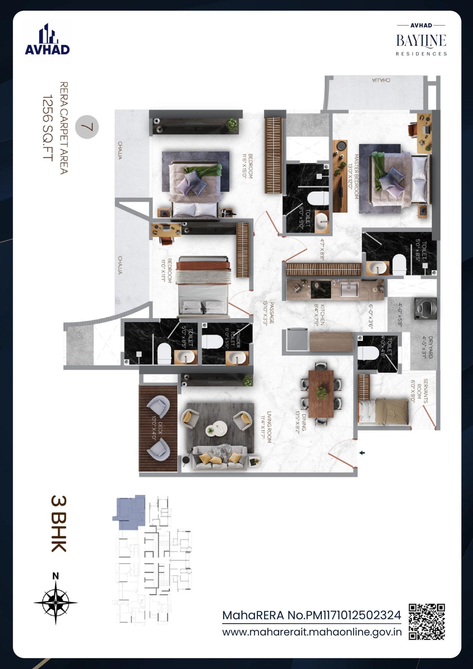 3BHK 1256sq. ft