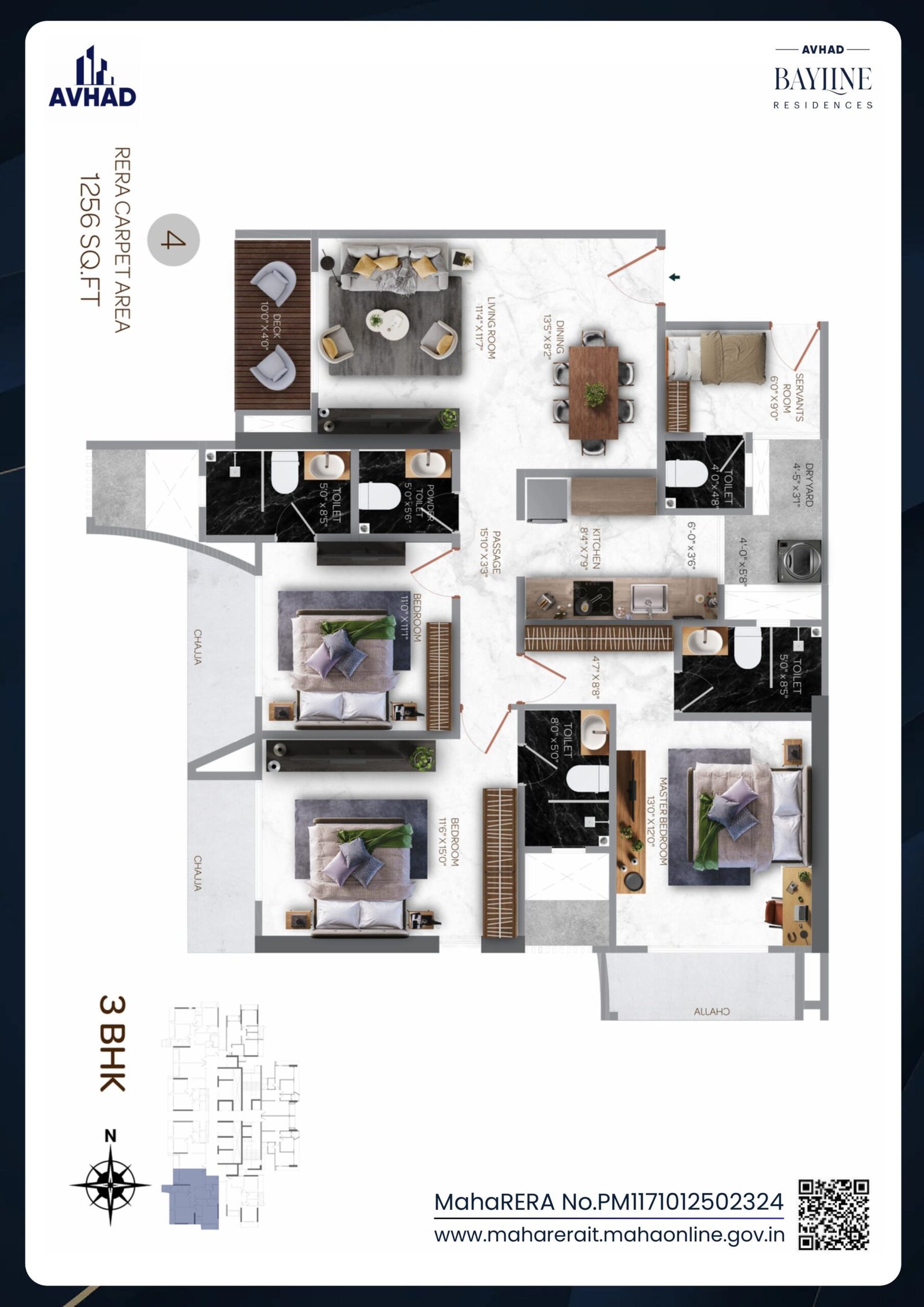 3BHK 1256sq.ft